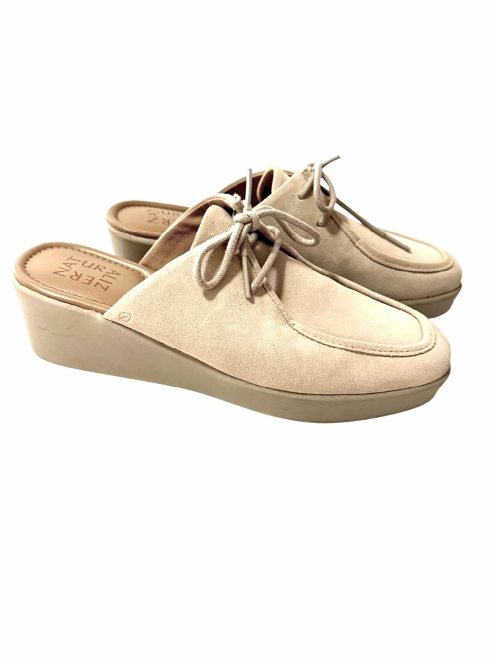 Naturalizer Taline Beige Suede Slip-on Mules Size 8.5 Wedge Heel Neutral Solid